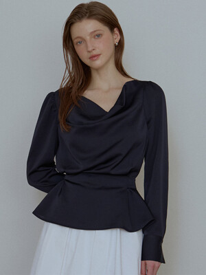 Cowl Neck Drape Blouse [Navy]