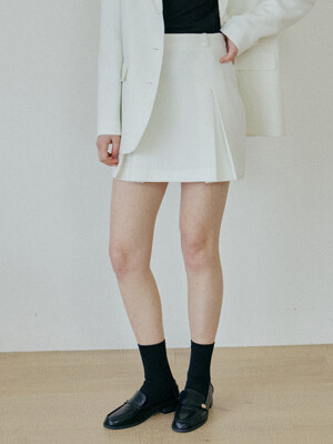 PLEATED TWEED SKIRT_IVORY