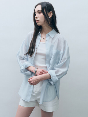 텐셀 시스루 루즈핏 셔츠 스카이블루 MDSH019SKYBLUE