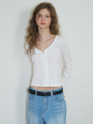 [단독]Lace Button Tee_White