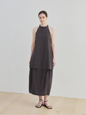 halter scarf blouse (charcoal brown)