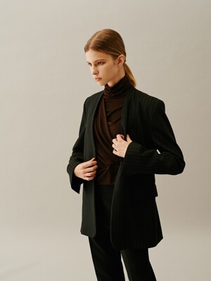 V Neck Stripe Single Blazer BLACK