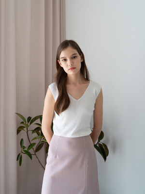 V NECK SLEEVELESS KNIT_WHITE