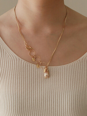 circle leaf pink pearl necklace-pearl