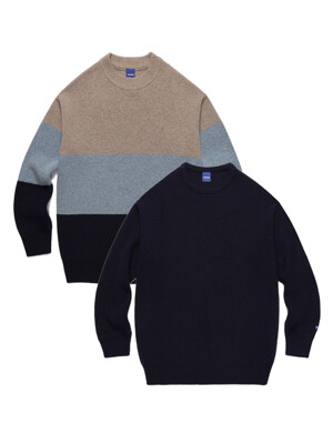 [PACKAGE] STRIPED BLUE / REVERSE NAVY KNIT 2PACK