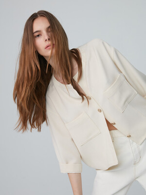 Shirts Jacket Crop Round Neck Summer Light Beige