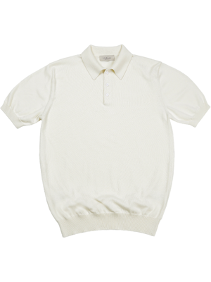 14gg Silk Cotton Half Polo Knit (Ivory)