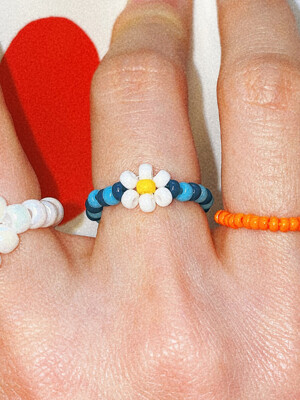 Blue Wiggle Flower Beads Ring 비즈반지