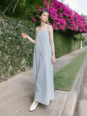 AKAKA A-line maxi dress (Blue stripe/Sandy beige)