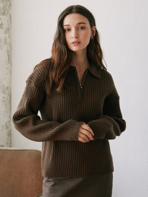 Zipper collar knit (dark brown)