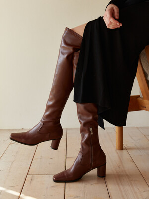 NORA Span knee-high boots leather - 3color 6.5cm 스판 니하이부츠