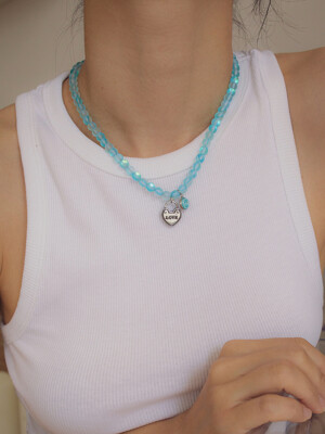 Love lock aqua gemstone necklace