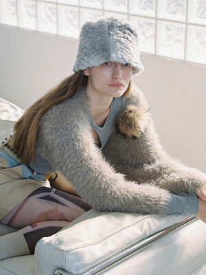 FUR LAMPSHADE HAT_SNOW GREY