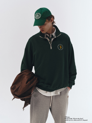 UNISEX_DISNEY POOH_SPORTS HALF ZIP-UP SWEATSHIRT_FOREST GREEN_M_UDTS3A158E2