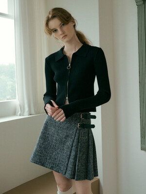 106 tweed pleats skirt (black)
