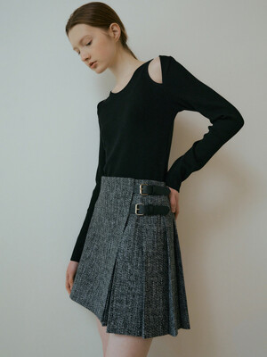 106 tweed pleats skirt (black)