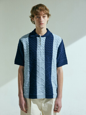 MULTI CABLE POLO KNIT [NAVY]