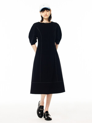 [리퍼브][Drama Signature] Volume Sleeve Stitch Dress