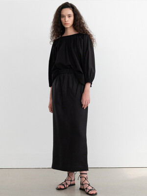 LINEN HIGH WAIST SKIRT_BLACK