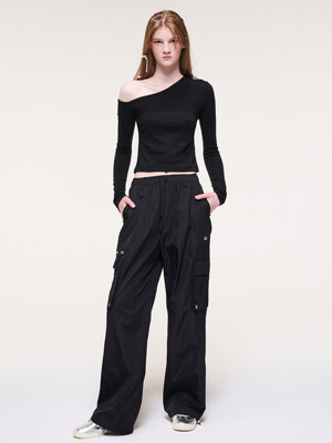 Zipper Point 2-Way Cargo Pants, Black