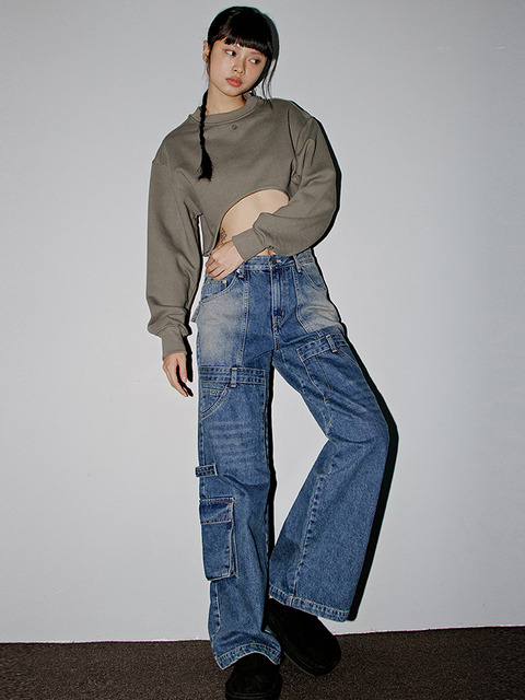 애슬레저,데님 - 탑걸  (TOPGIRL) - MULTI POCKET WIDE CARGO JEANS_T326DE401(IW)