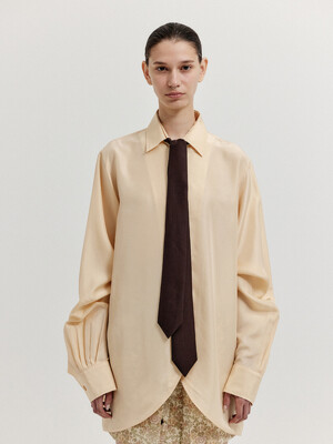 XINSLIE Long Sleeve Tie Shirt - Beige/Brown