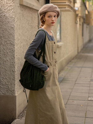 BUFFEY pintuck overall denim dress_khaki beige