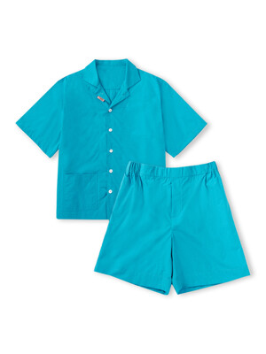 Pure Cotton Solid Pajama Set, Aqua Blue