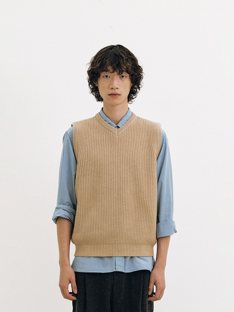 니트,니트 - 더웨더이즈어썸 (theweatherisawesome) - Rib V-neck Vest (Beige)