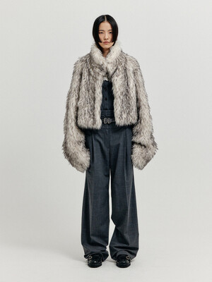 XHORT Faux Fur Short Coat - Light Grey