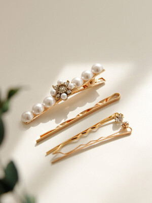 Antique Gold Pearl Cubic Flower Hair Pin Set H01071