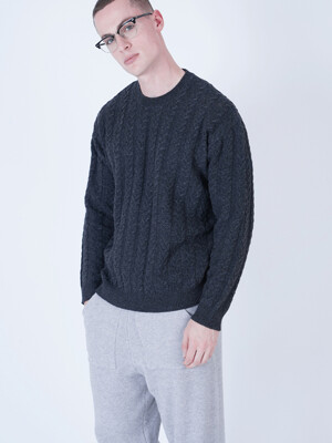 Twisted Cashmere Round Knit (Chacoal)