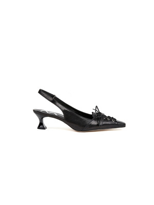 LACE-UP POINTY HEEL, BLACK