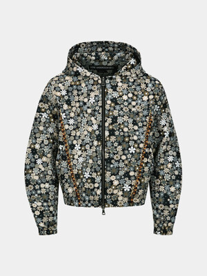 FLOWER HOODIE ZIP-UP JACKET awa588m(BEIGE/BLACK)