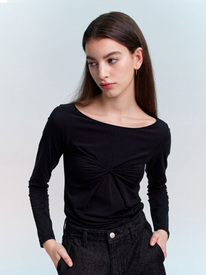 KNOTTED LONG SLEEVE TOP_BLACK