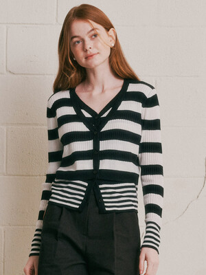 WD_Double layered striped cardigan