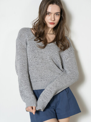 V-neck crop knitwear - grey