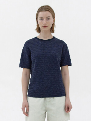 [Women] Slub Stripe Knit T-Shirt (Navy)