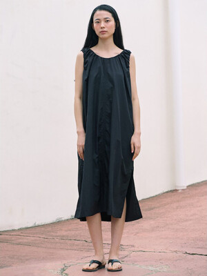 Shirring Sleeveless Long Dress  Black (KE4571M035)
