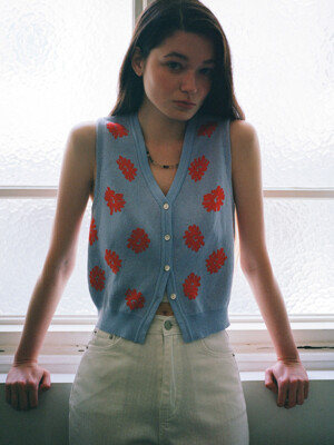 FLOWER KNIT VEST(BL)