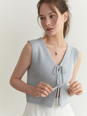 Linen ribbon knit vest (sky blue)