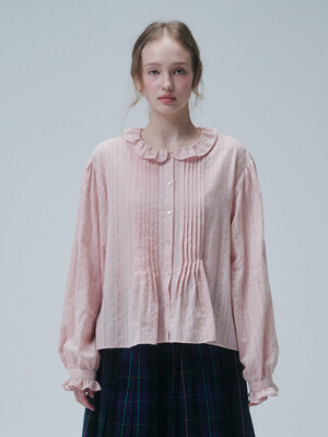 FRILL NECK BLOUSE, PINK