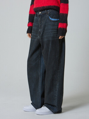 핸드 워시드 와이드 데님 팬츠 블루 블랙_Hand Washed Wide Denim Pants Blue Black