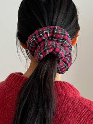 Tartan Check Padding Scrunchie[Red]