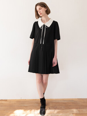 Pleats ribbon dress _ Black