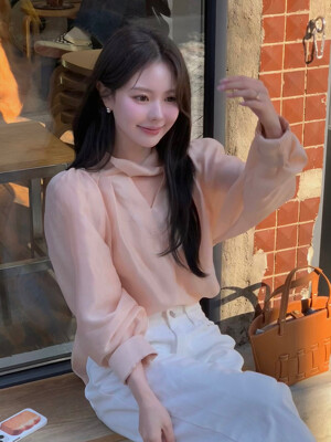 TWIST TWO WAY TIE BLOUSE Y PEACH 트위스트 투웨이 타이 블라우스 피치 10차
