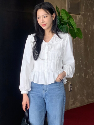Ribbon point smoke cotton blouse_Ivory