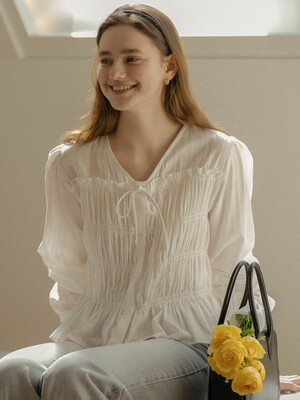Ribbon point smoke cotton blouse_Ivory
