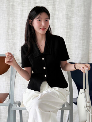 [Drama Signature]Open-collar Button Blouse_2color