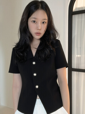 [Drama Signature]Open-collar Button Blouse_2color